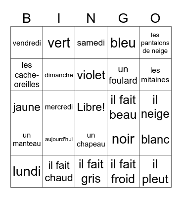 La météo Bingo Card