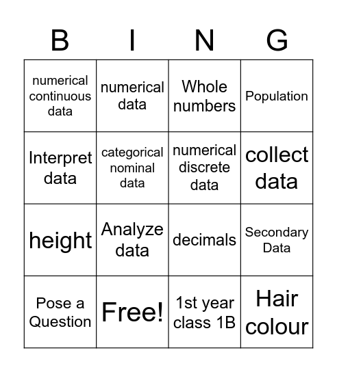 Statistics 1 Bingo Card