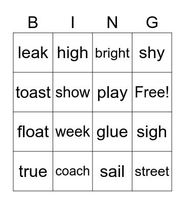Long Vowel Spellings Bingo Card