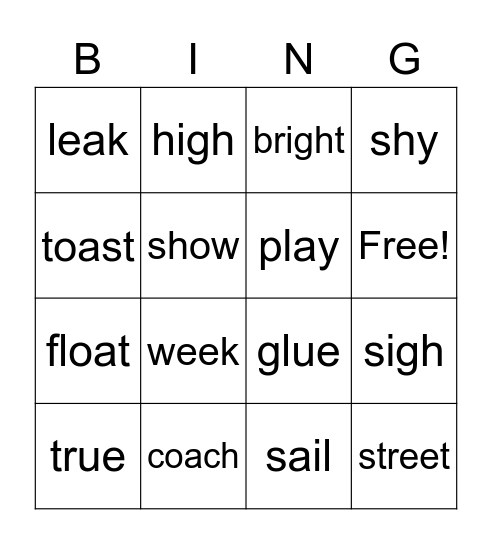 Long Vowel Spellings Bingo Card