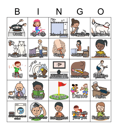 ESL - Daily Routines - from ESL Library (copy, thx for your original work!!) Bingo Card