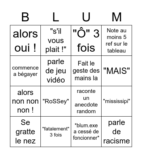 Le Michael Bingo Card