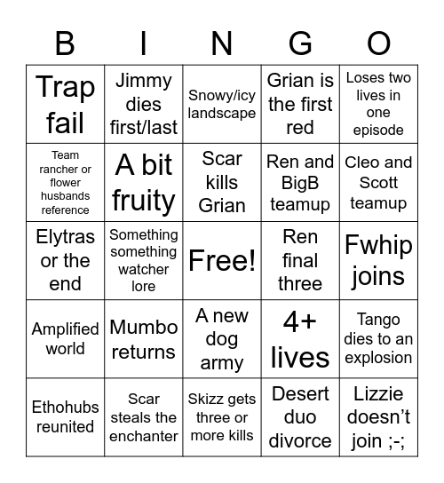 Last Life Season 4 Predictions Bingo Card