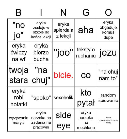 Eryka Bingo Card