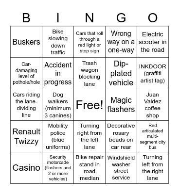 Bogota Traffic Bingo! Bingo Card
