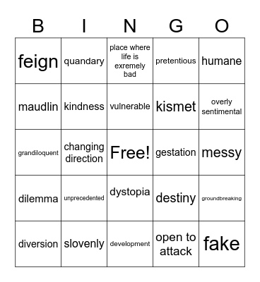 Bingo Unit 9 Bingo Card