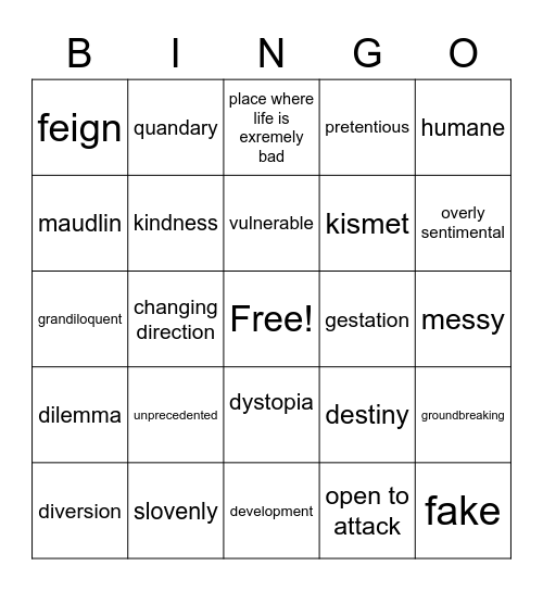 Bingo Unit 9 Bingo Card