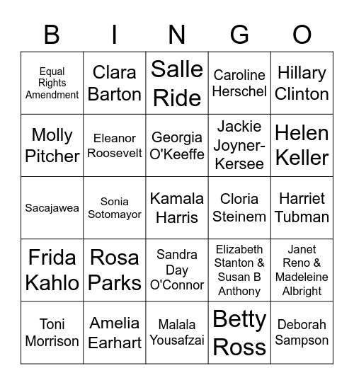 Women's History Month Bingo Card