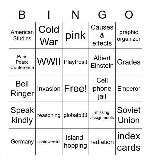 Ending WWII Bingo Card