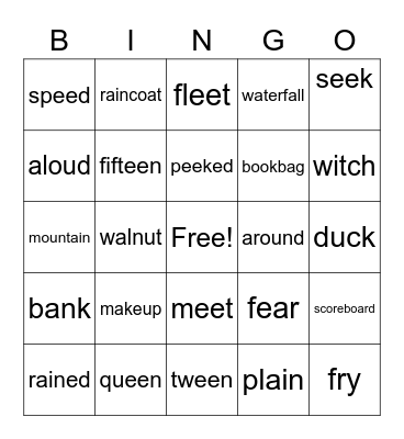 open syllable words Bingo Card