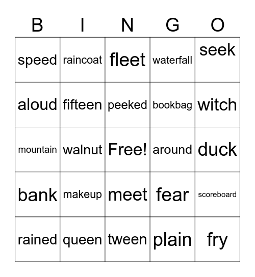 open syllable words Bingo Card