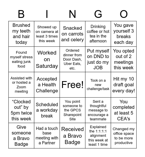 CES GPCS Bingo Card