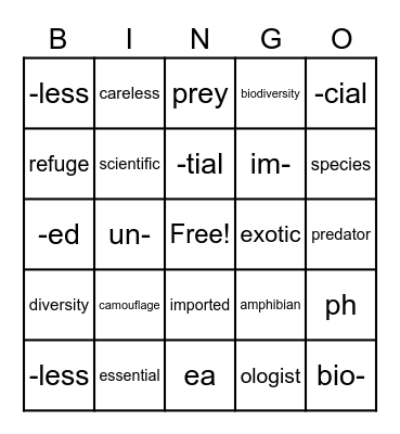 Animals: From Our Homes to the Wild   4th Bingo Card