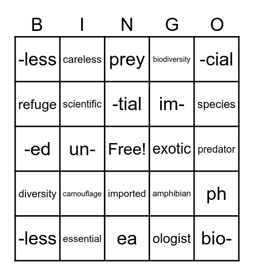 Animals: From Our Homes to the Wild   4th Bingo Card