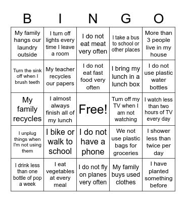 Environment Bingo Card