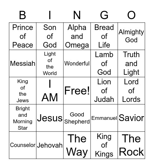 Names of Christ Bingo Card