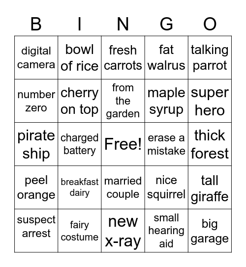/r/ word bingo Card