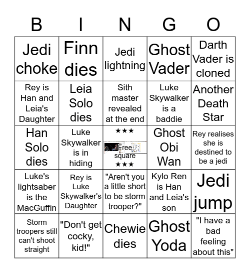 Star Wars: The Force Awakens Bingo Card