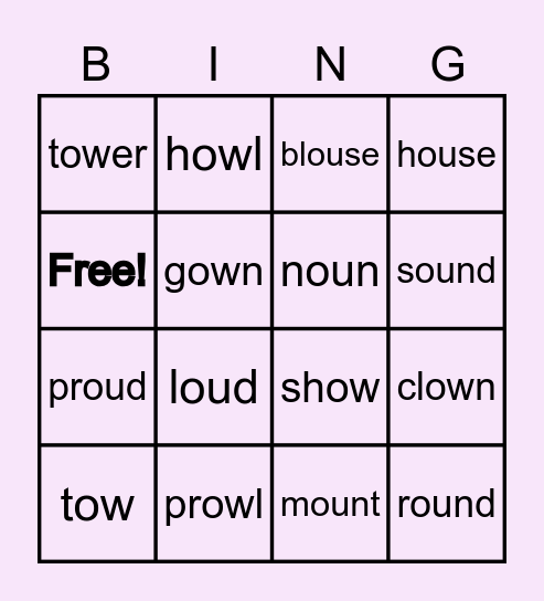 OW and OU words Bingo Card