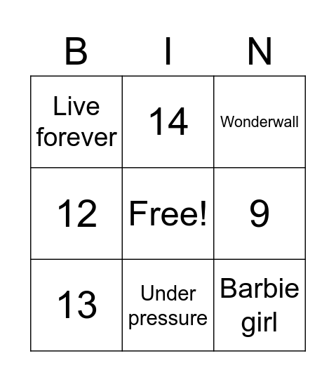 Rock Bingo Card