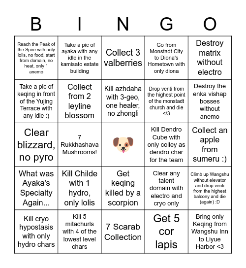 Genshin Bingo Time! (Alley) Bingo Card