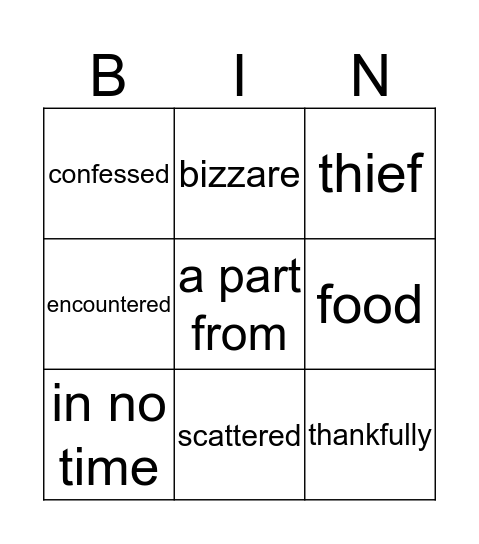 hungry burglar  Bingo Card
