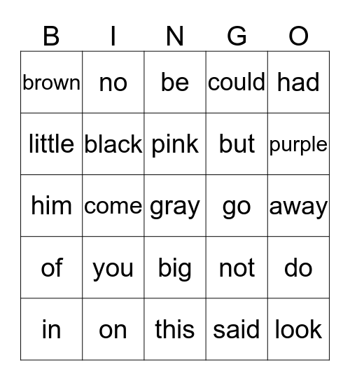 Bingo Sight Words 2 Bingo Card