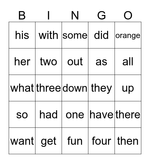 Bingo Sight Words 3 Bingo Card