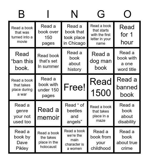 Reading book bingo Card