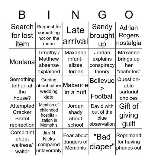 Bellevue Bingo Card