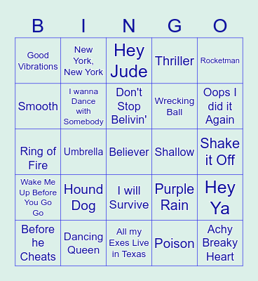 Songs Bingo Card