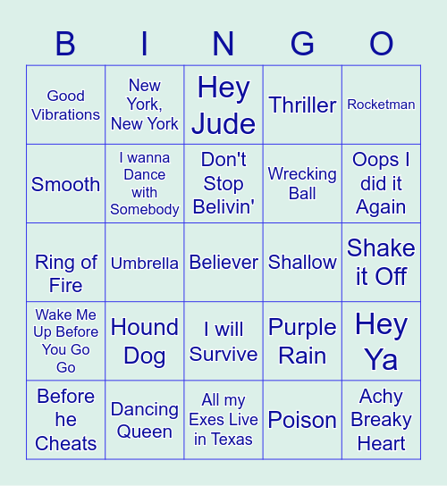 Songs Bingo Card