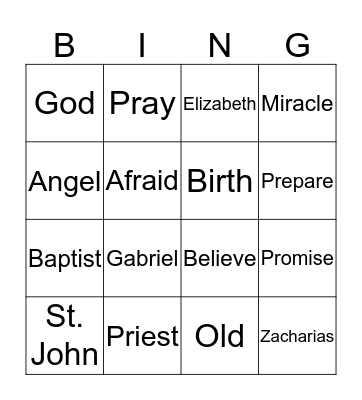 St. John Bingo Card