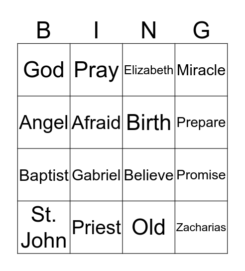 St. John Bingo Card
