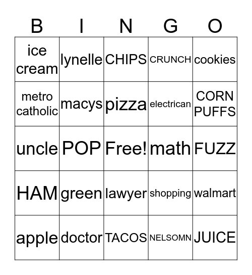 peyton bingo Card