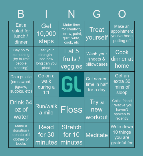 March Wellness Bingo Card
