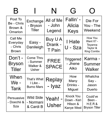 R&B Bingo Card