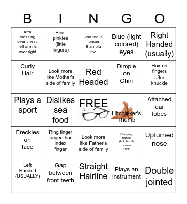 Human Traits Bingo Card