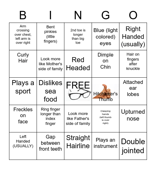 Human Traits Bingo Card