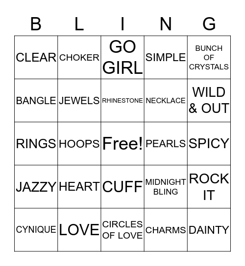 Cynique Blingo Bingo Card