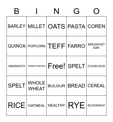 HARVEST OF THE MONTH: GRAINS Bingo Card