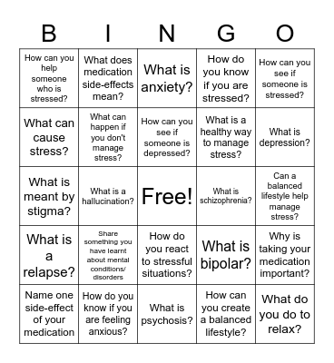 Mental health bingo Card