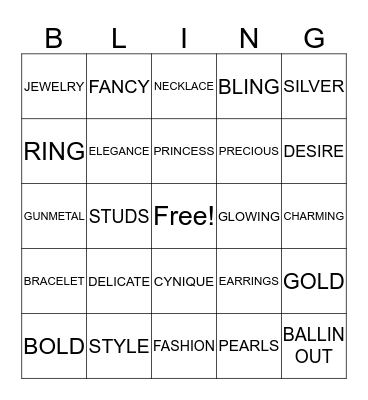 Cynique Blingo Bingo Card