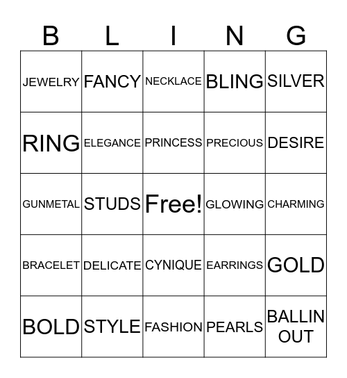 Cynique Blingo Bingo Card