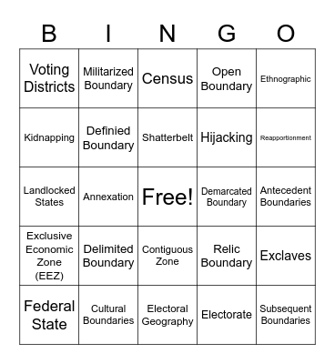 AP Human Geography Unit 4 Bingo Card