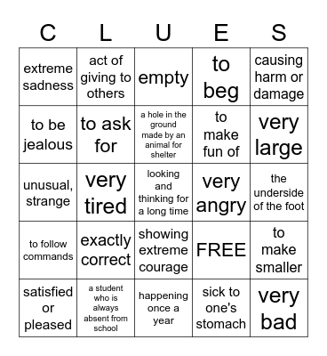 Context Clues Bingo Card