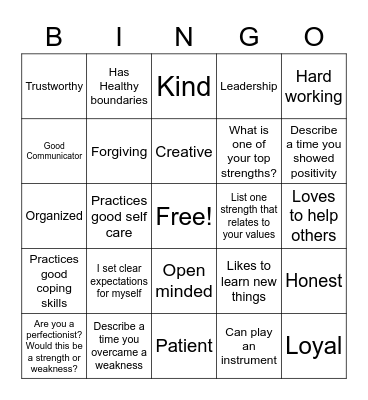 Strengths Bingo Card