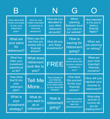 Open Ended Questions Bingo Card