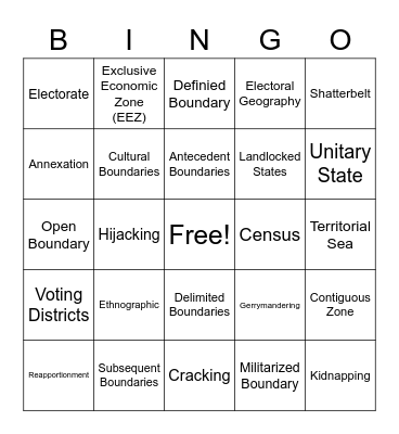 AP HUG Unit 4 Bingo Card