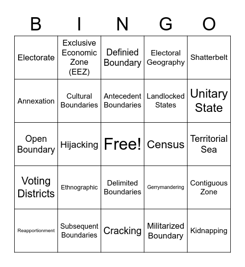 AP HUG Unit 4 Bingo Card